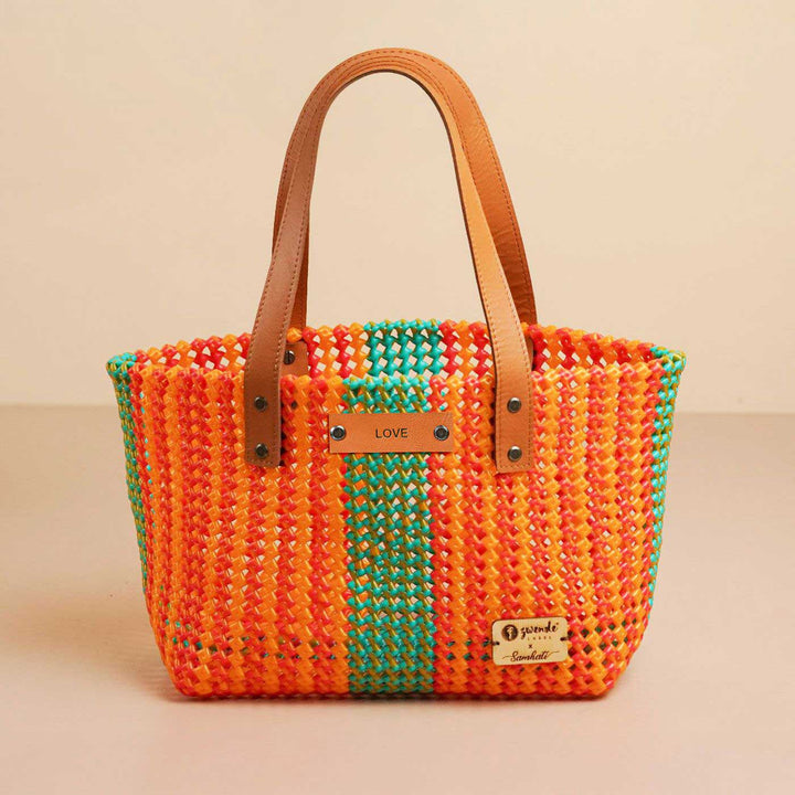 Orange and Green Mukhya Knot Handmade Koodai Tote Bag