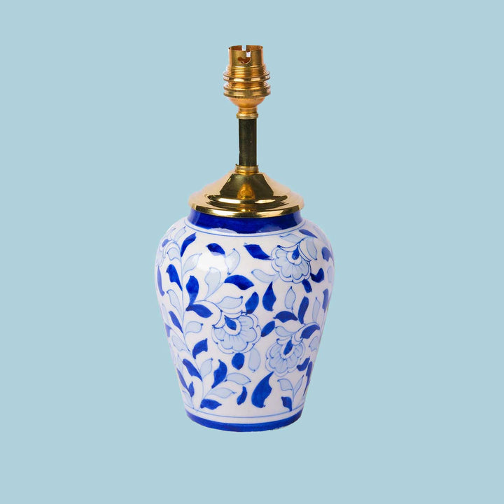 Hand-Embroidered Chikankari Phool & Blue Pottery Lamp