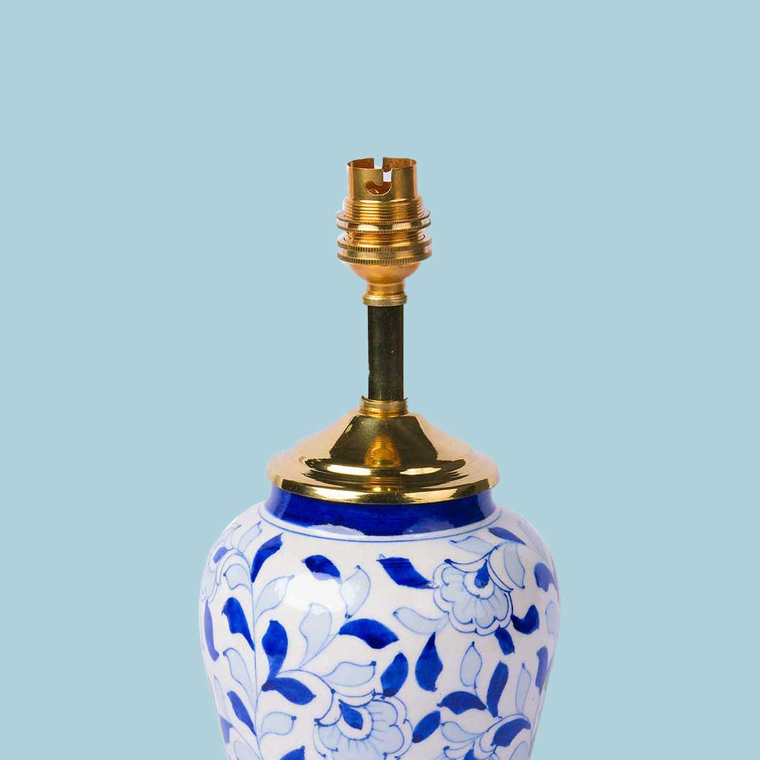 Hand-Embroidered Chikankari Phool & Blue Pottery Lamp