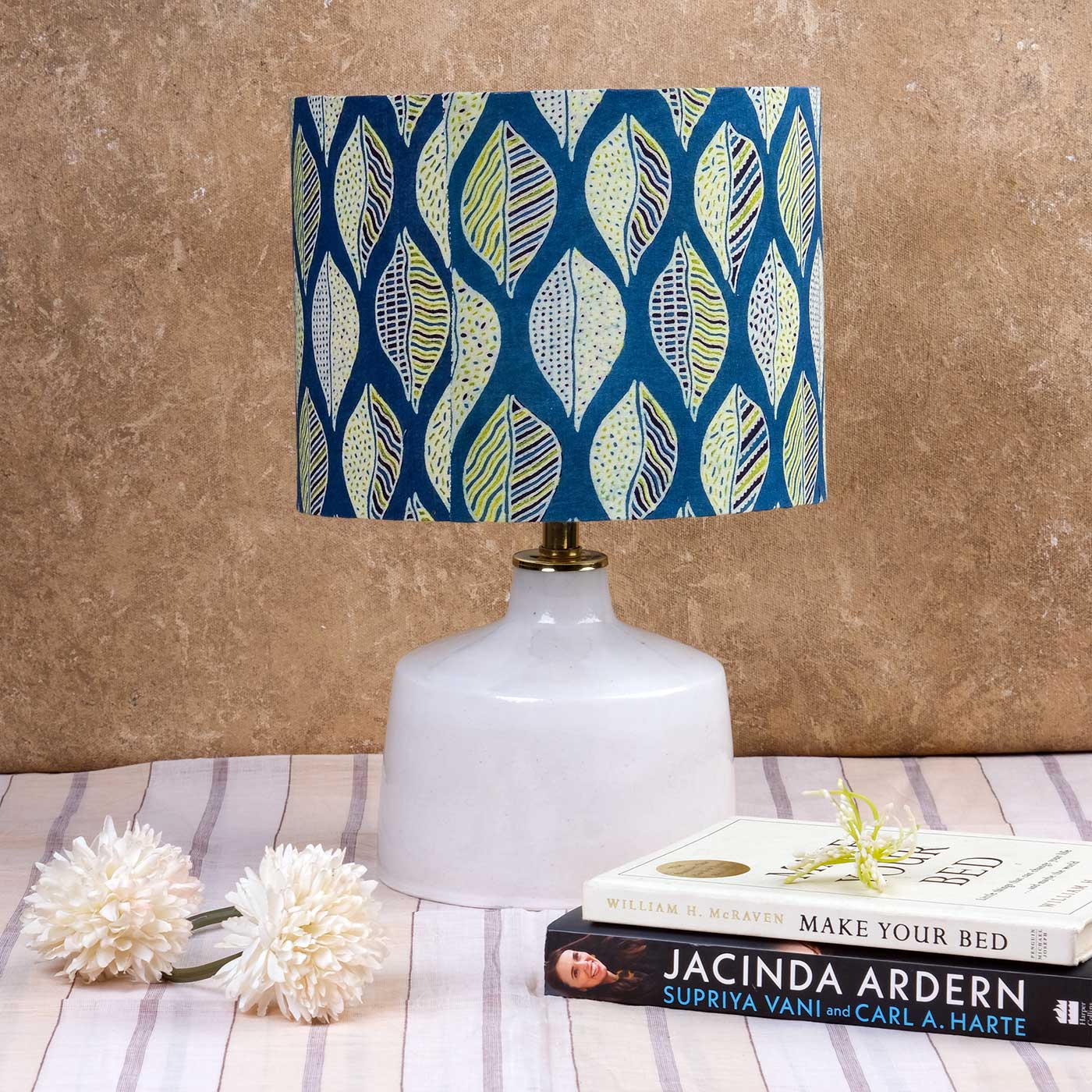 Buy Ajrakh Floral Block Print Blue Pottery Lamp Online On Zwende