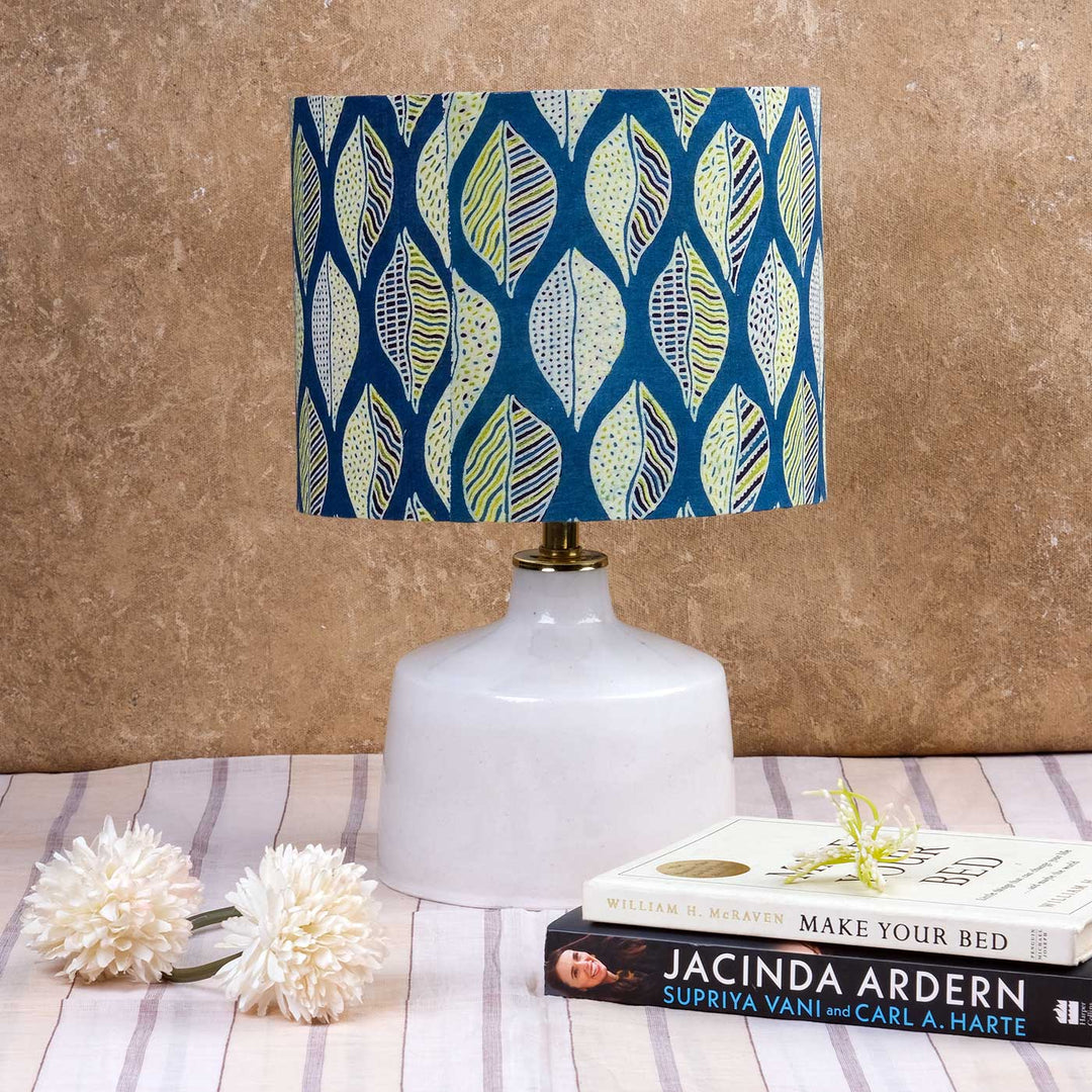 Ajrakh Floral Block Print & Blue Pottery Lamp
