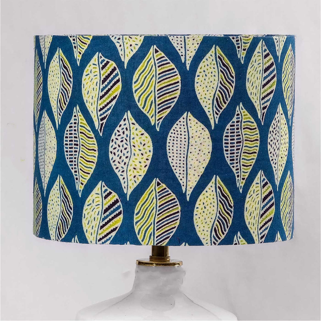 Ajrakh Leafy Block Print & Blue Pottery Lamp