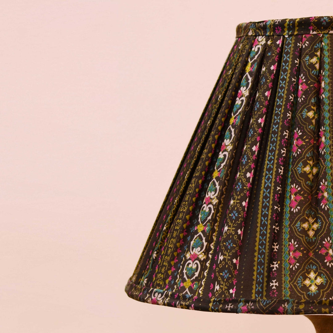 Upcycled Black Stripes Sari Pleated Empire Lampshade