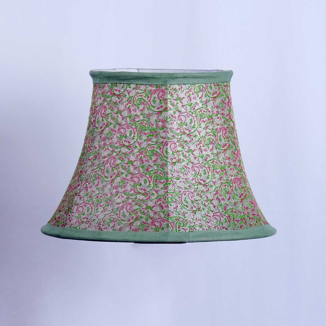 Hand-Embroidered Brocade Bell & Blue Pottery Lamp