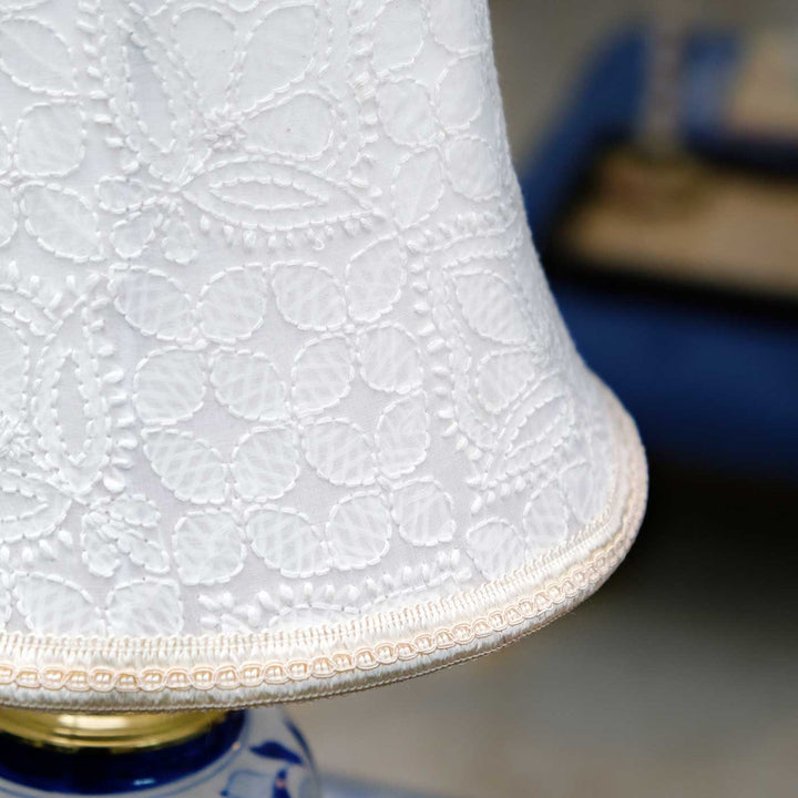 Hand-Embroidered Chikankari Phool & Blue Pottery Lamp