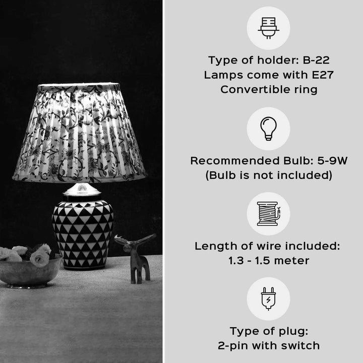Marigold Block Print Pleated Fabric & Blue Pottery Lamp
