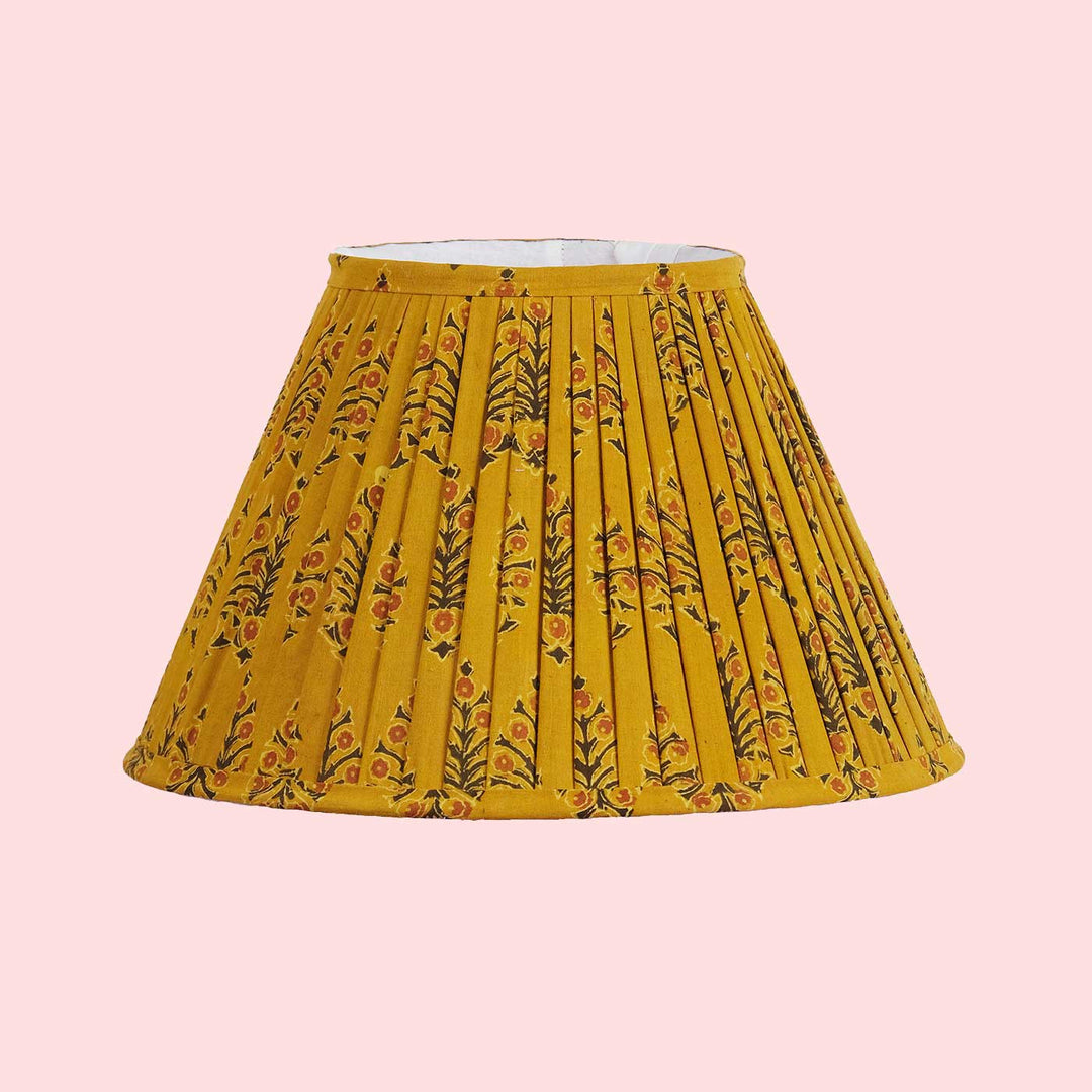 Kalamkari Mustard Block Print Pleated Empire Lampshade