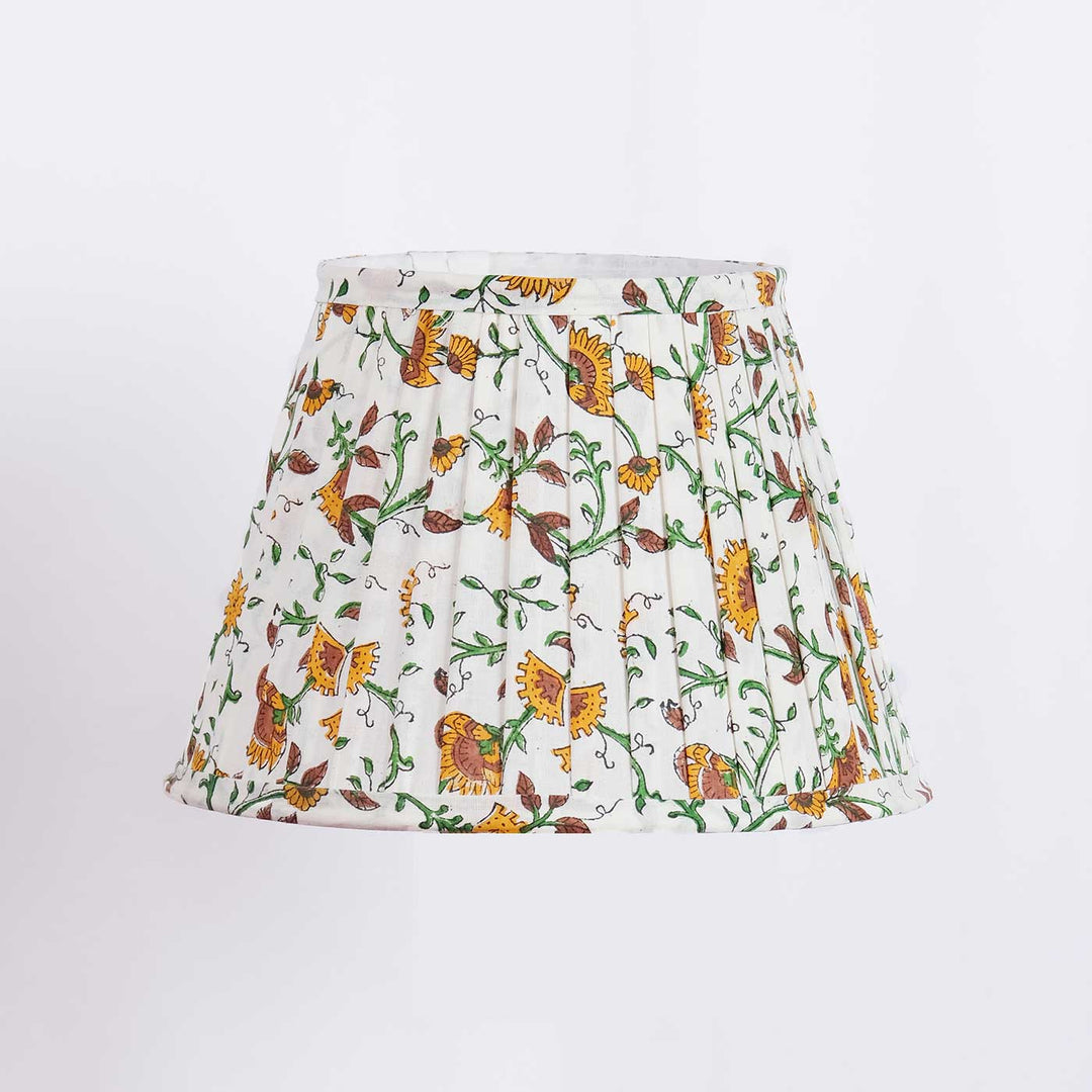 Marigold Block Print Pleated Fabric & Blue Pottery Lamp