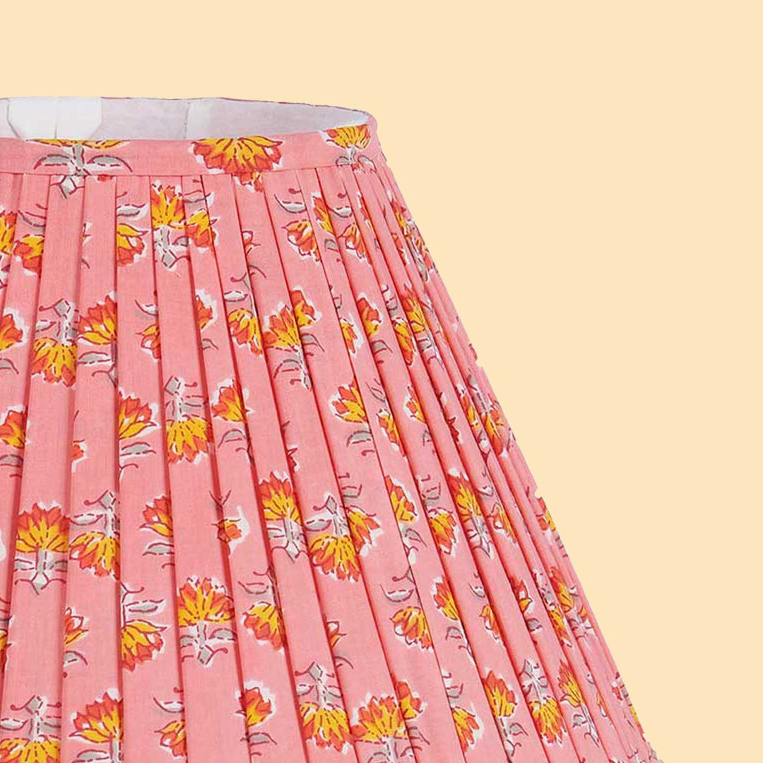 Peach Block Print Multicolor Pleated Empire Lampshade