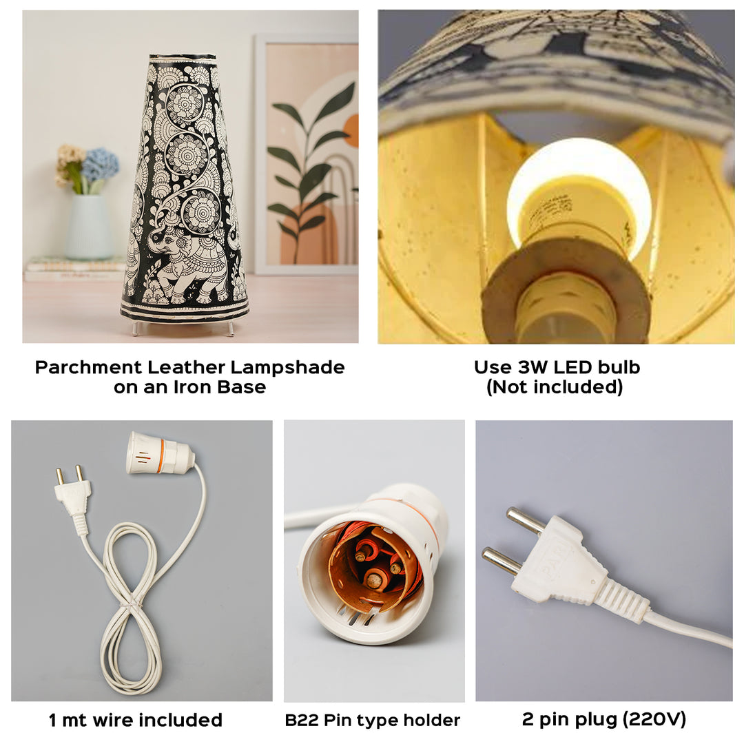 Blue Christmas Motifs Hand Painted Tholu Bommalata Tabletop Lamp | 6 inches