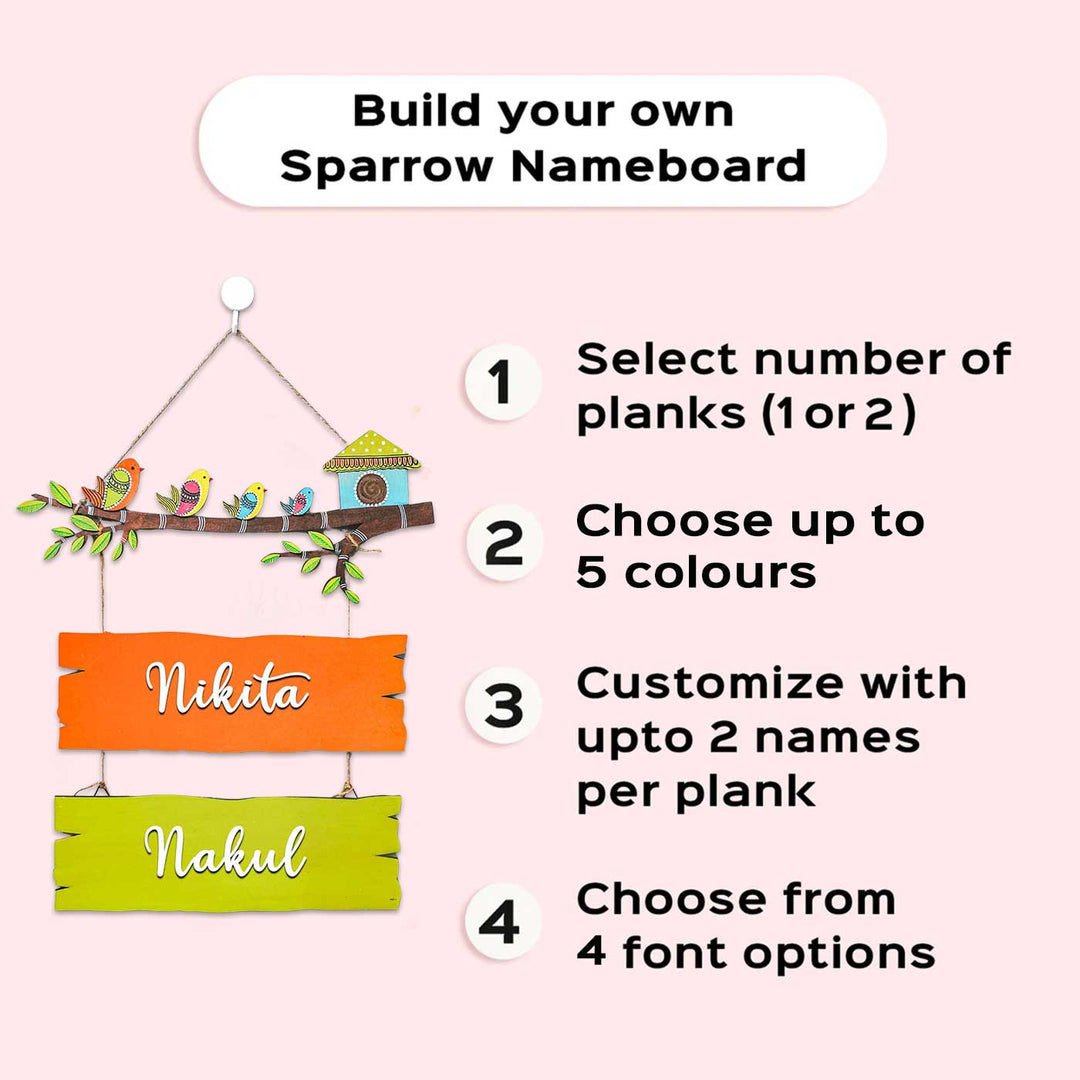 Customized Hand-painted Sparrow Plank Style Name Plate