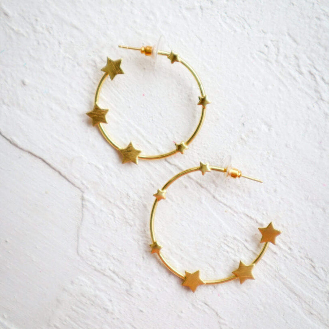 Modern In To The Stars Hoop Design Earrings | 18K Gold Dipped