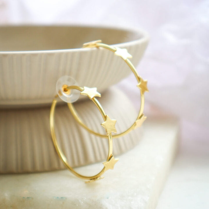 Contemporary In To The Stars Hoop Design Earrings | 18K Gold Dipped