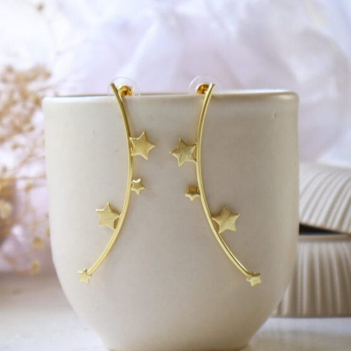 Modern Long In To The Stars Hoop Design Earrings | 18K Gold Dipped