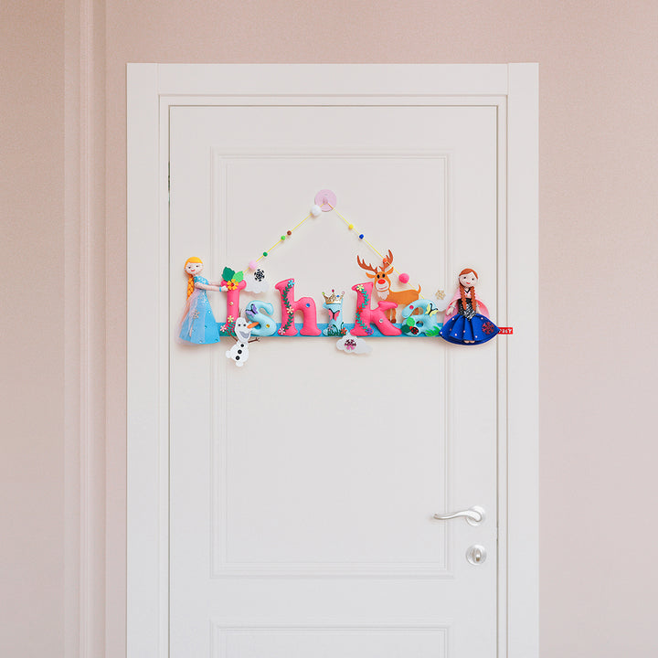 Handcrafted Personalized Frozen Anna & Elsa Felt Nameplate for Kids