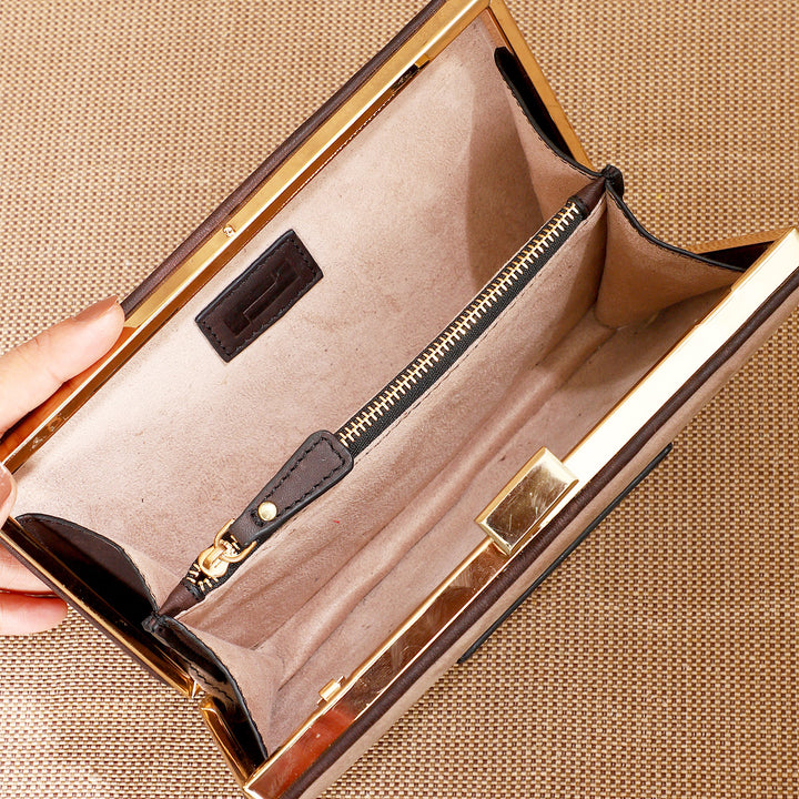 Personalized Taupe Brick Leather Clutch