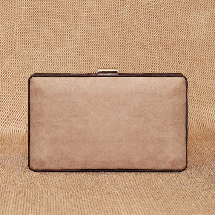 Personalized Taupe Brick Leather Clutch