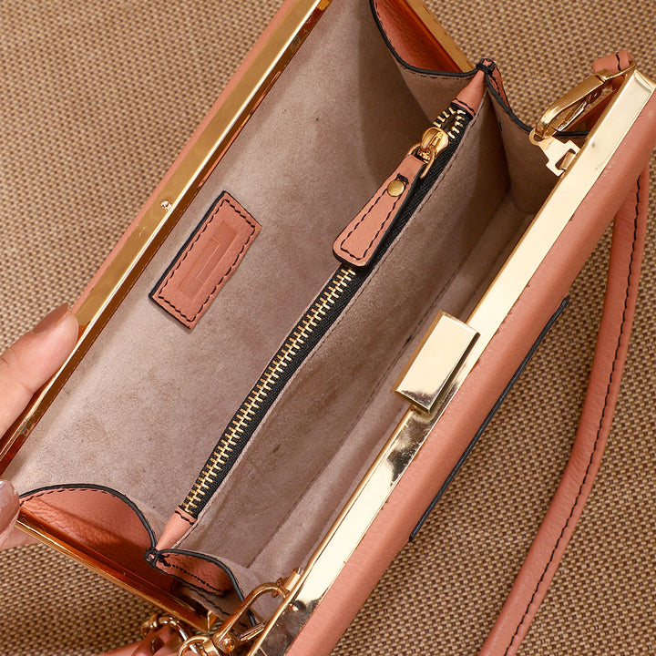 Personalized Pink Brick Leather Clutch With Sling