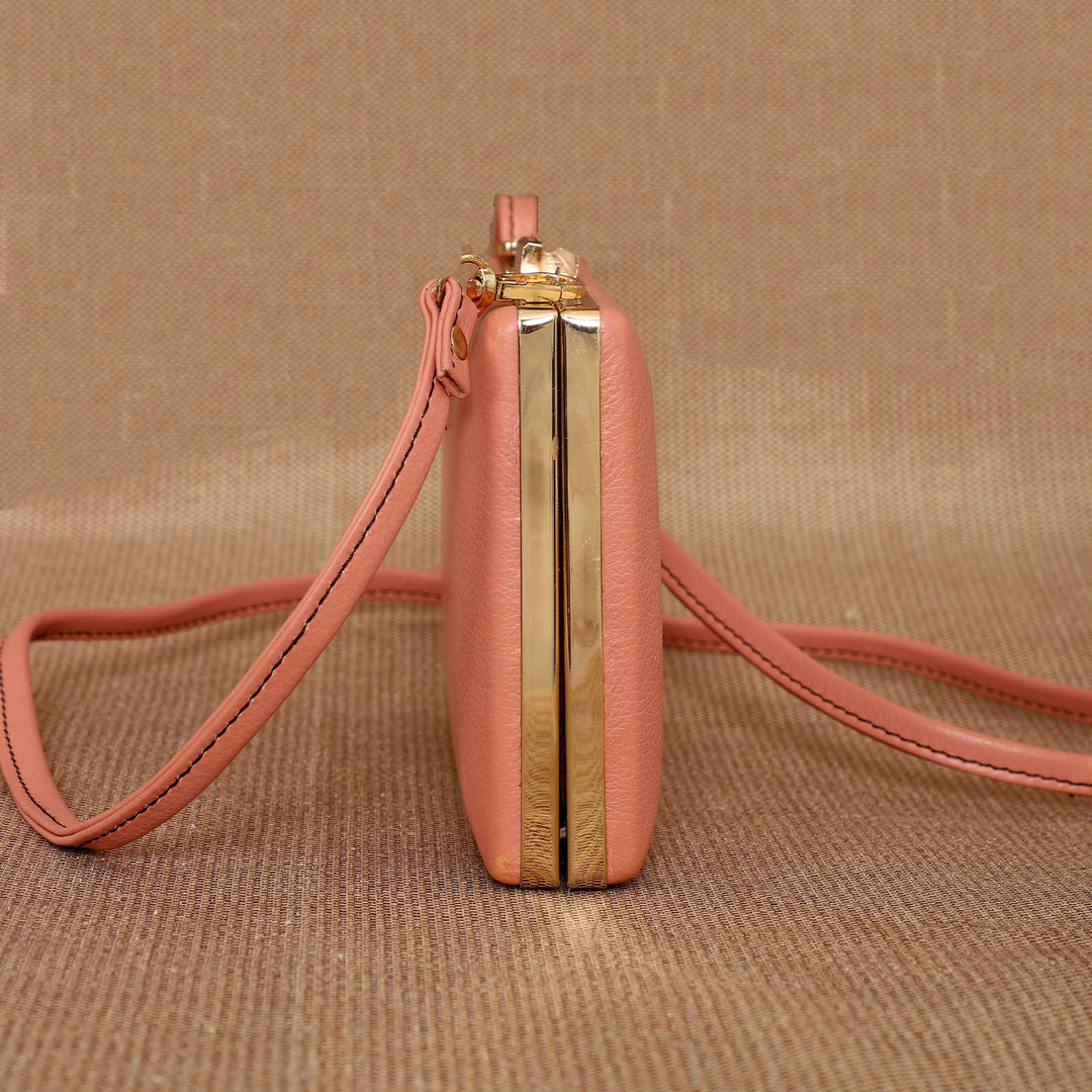 Personalized Pink Brick Leather Clutch With Sling
