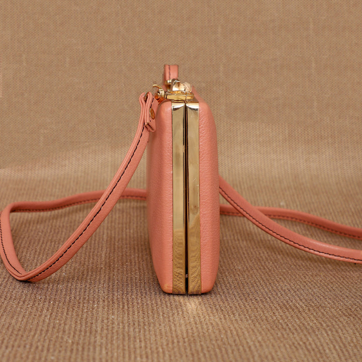 Personalized Pink Brick Leather Clutch With Sling
