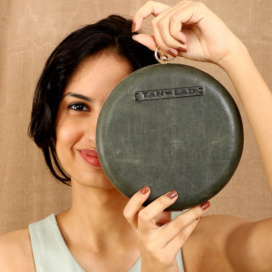 Personalized Green Round Leather Clutch