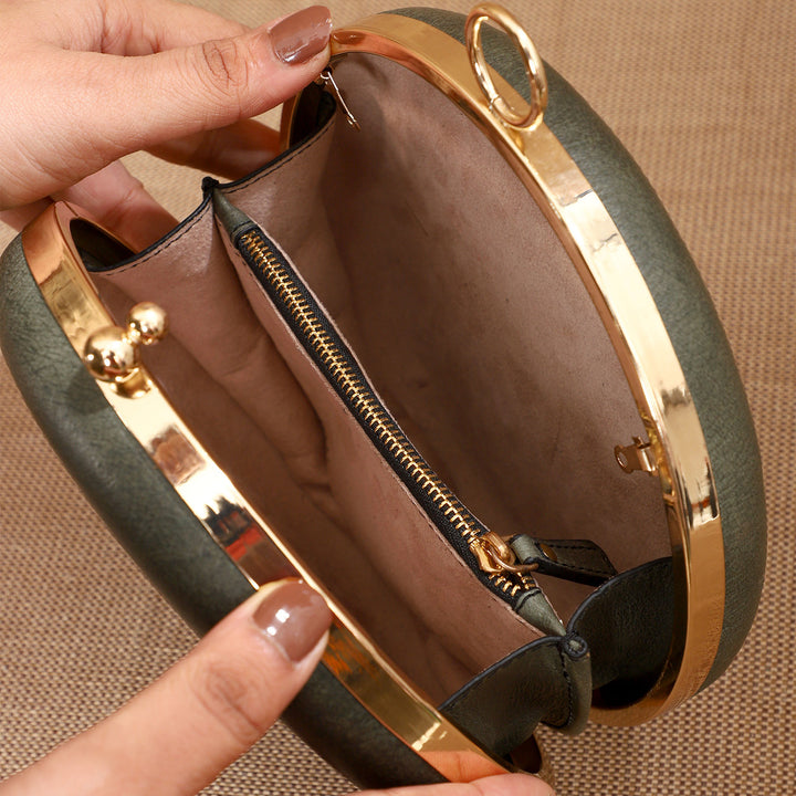 Personalized Green Round Leather Clutch