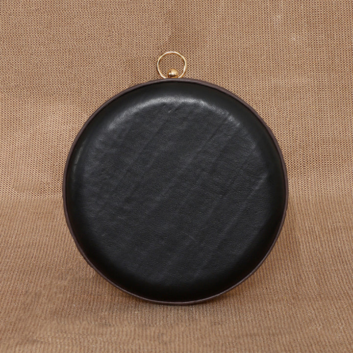 Personalized Black Round Leather Clutch