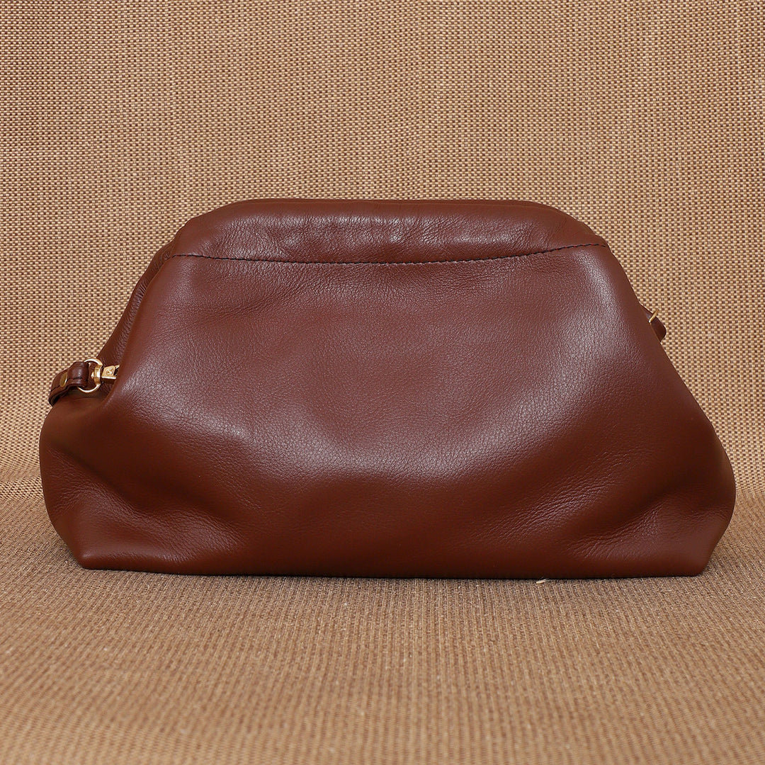 Personalized Maroon Slouch Leather Clutch With Sling