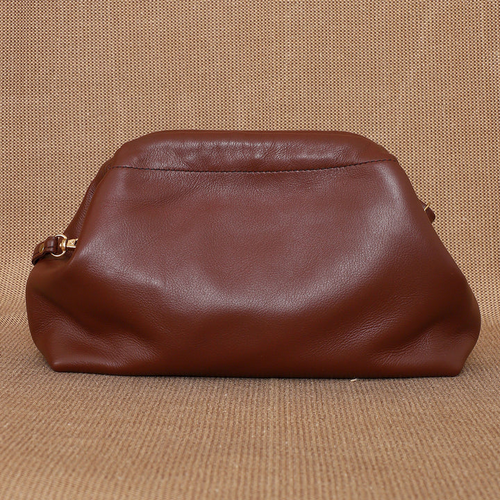 Personalized Maroon Slouch Leather Clutch With Sling