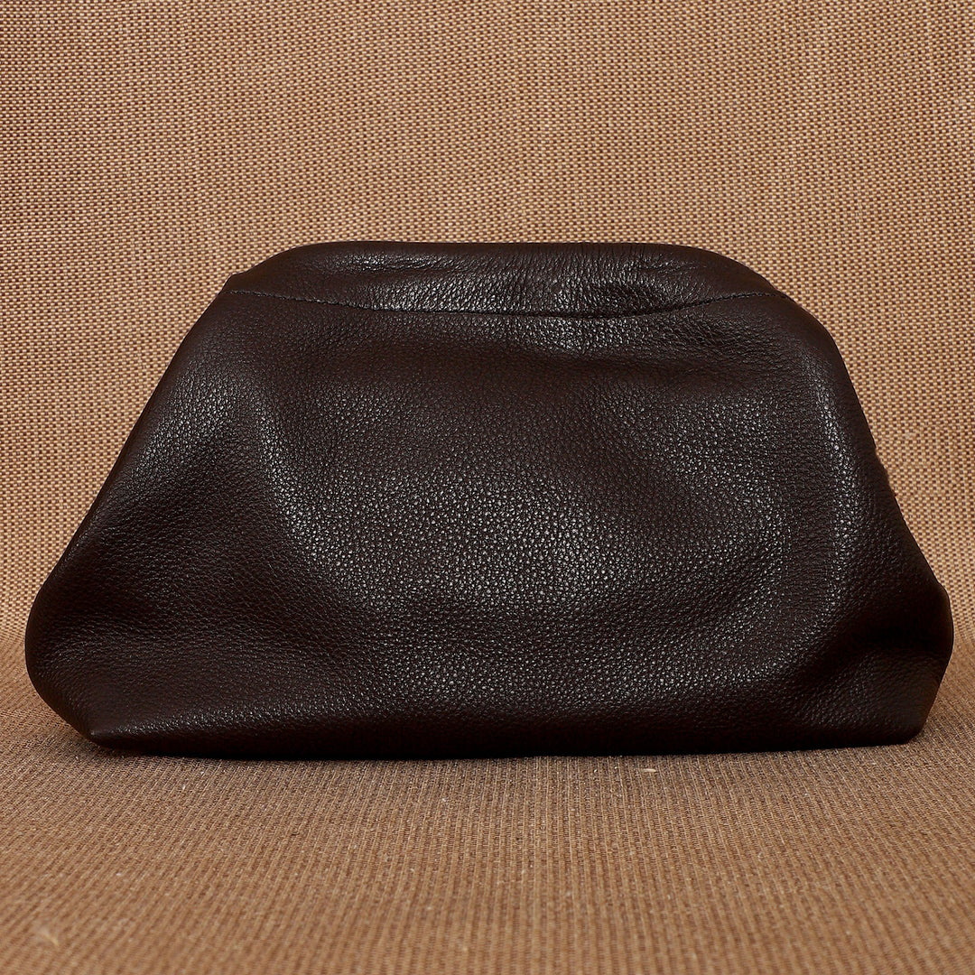 Personalized Dark Brown Slouch Leather Clutch With Sling