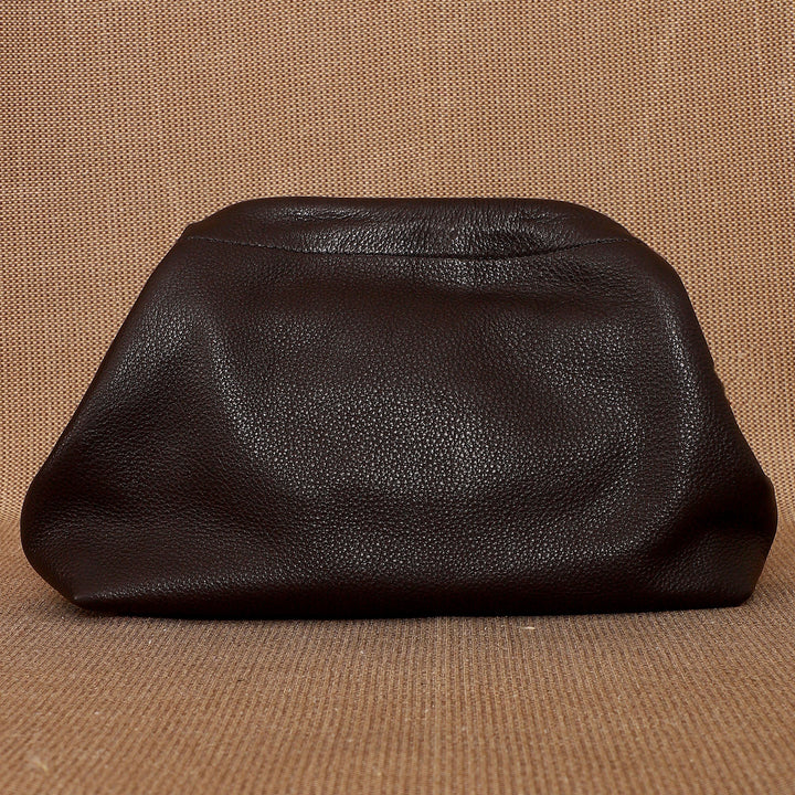 Personalized Dark Brown Slouch Leather Clutch With Sling