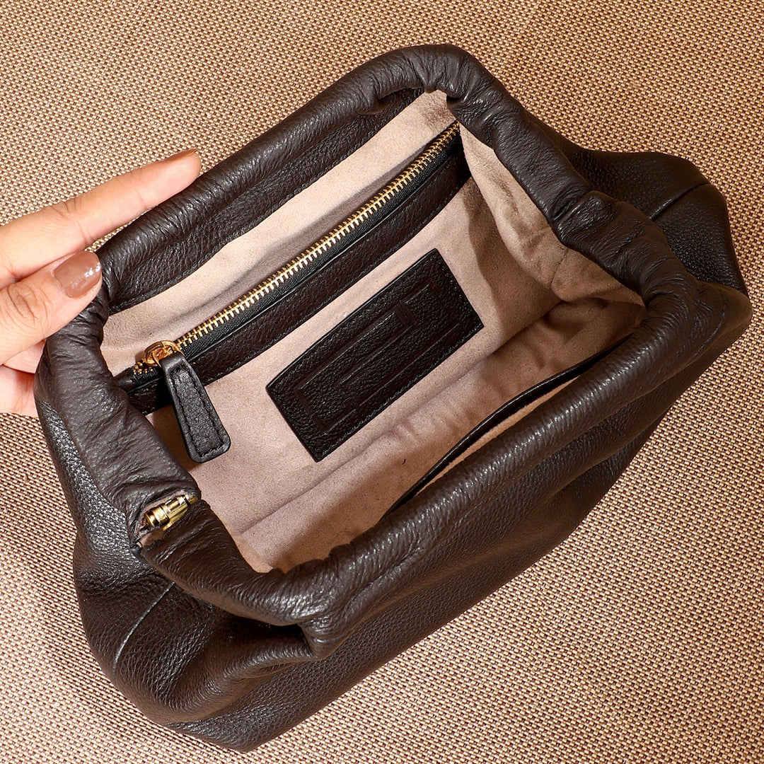 Personalized Dark Brown Slouch Leather Clutch