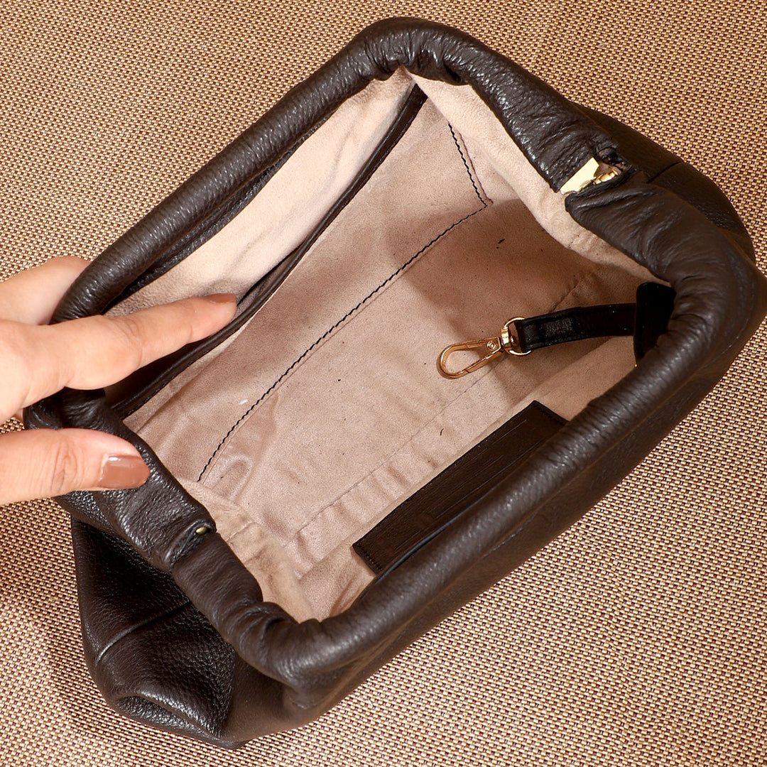 Personalized Dark Brown Slouch Leather Clutch