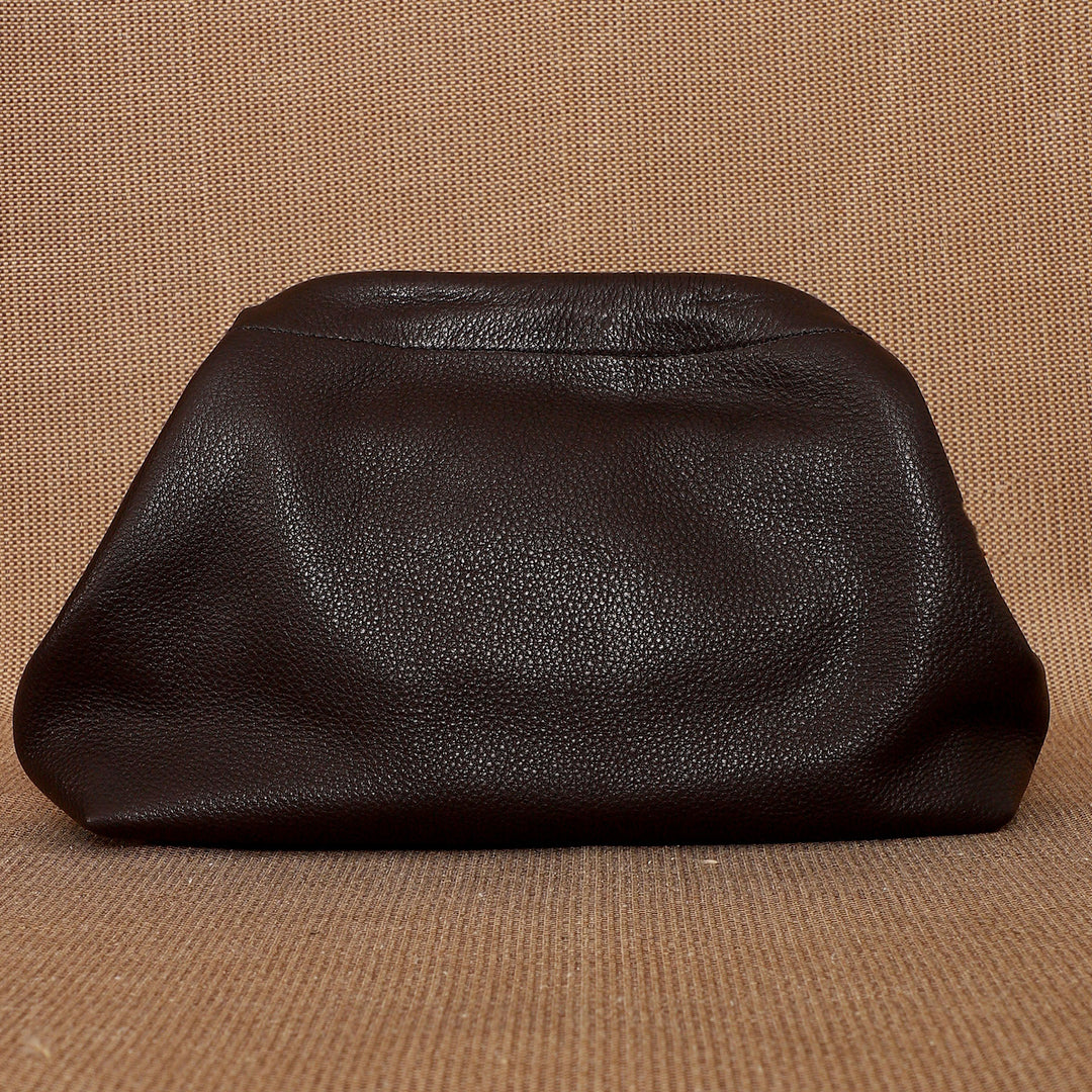 Personalized Dark Brown Slouch Leather Clutch