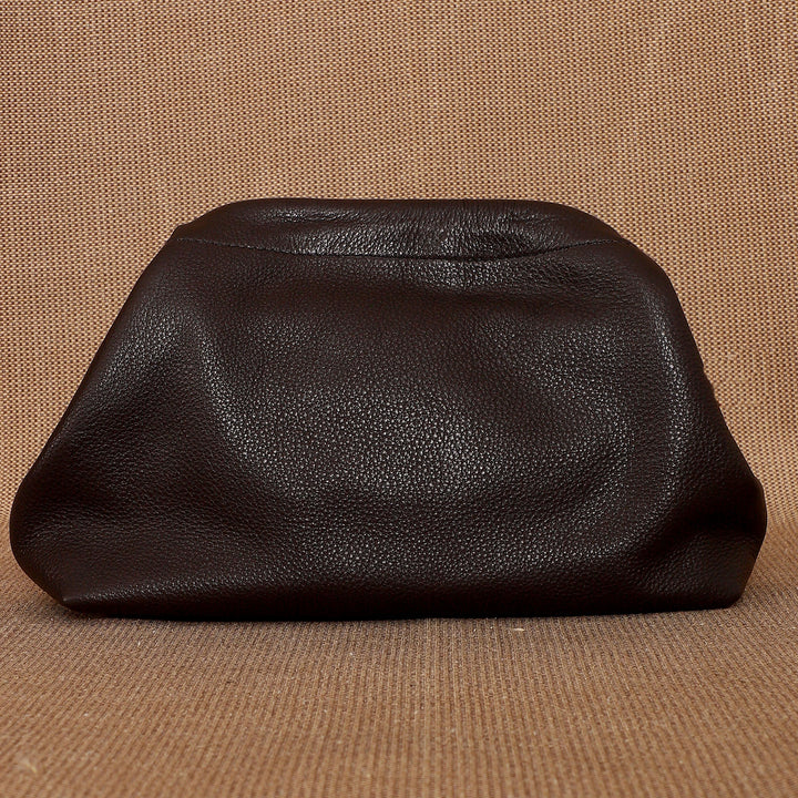 Personalized Dark Brown Slouch Leather Clutch