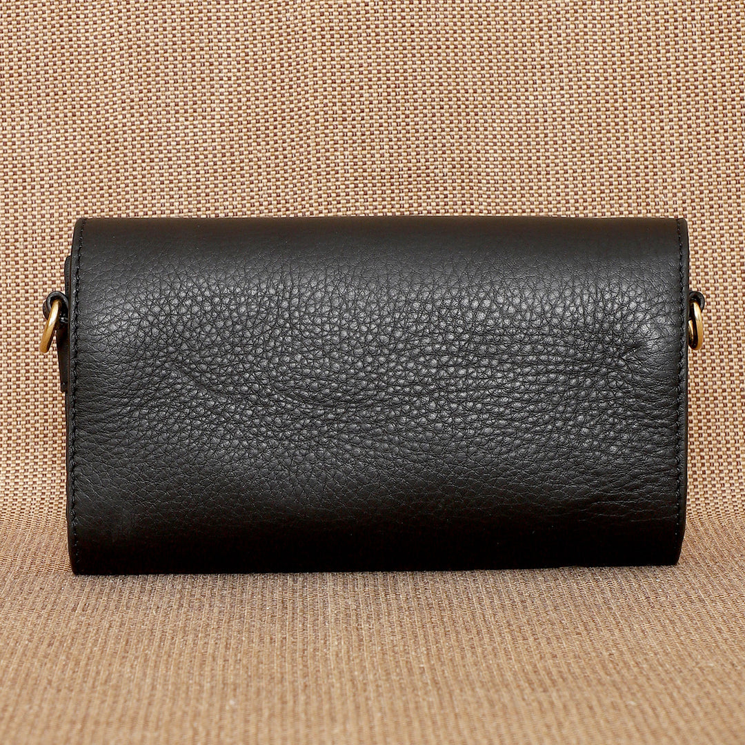 Personalized Black Becky Leather Wallet With Sling
