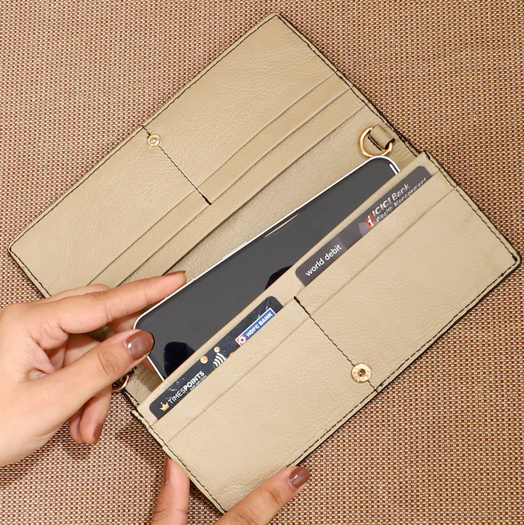 Personalized Off White Maxie Leather Card Wallet With Sling