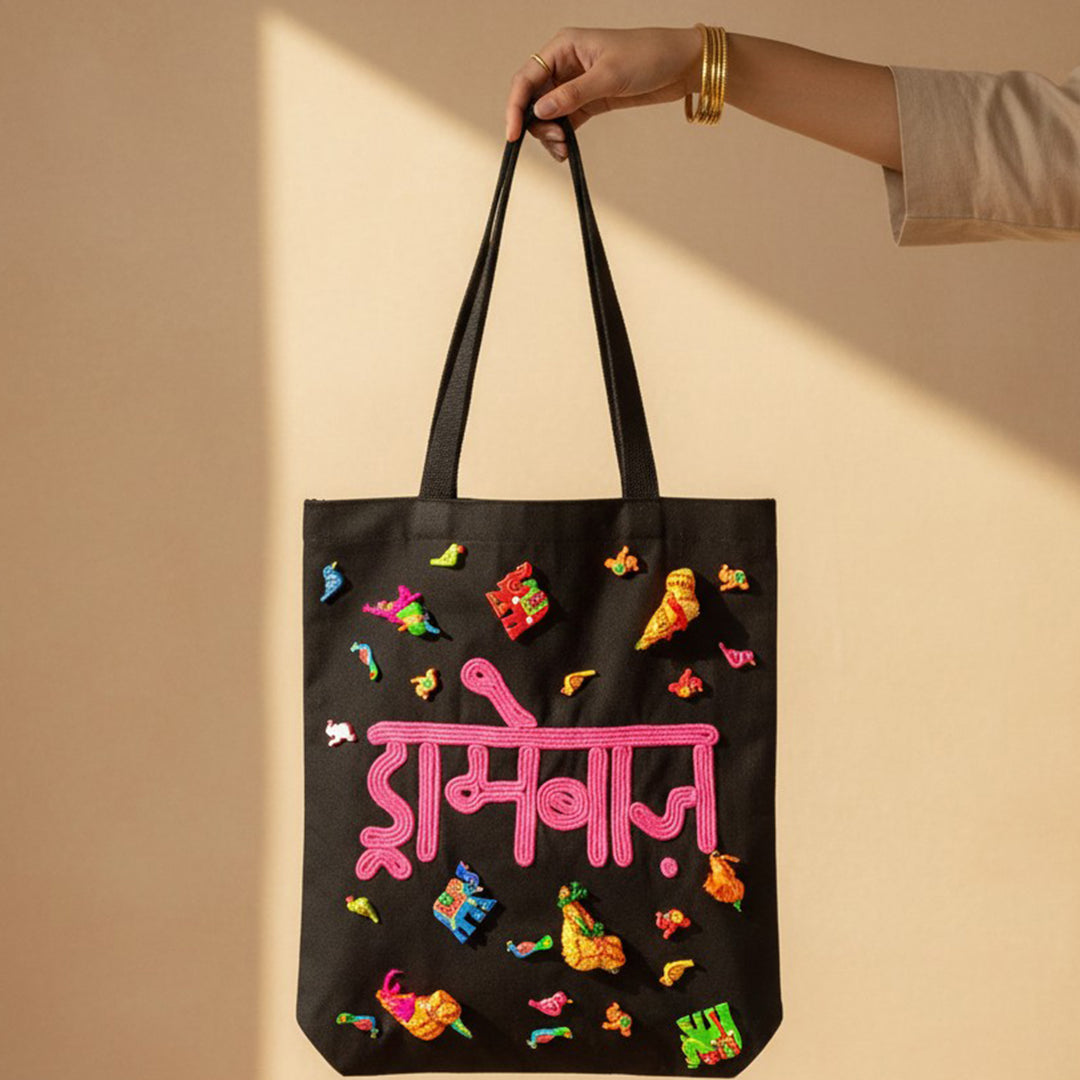 Hand-Embroidered Dori Work Dramebaaz Tote Bag