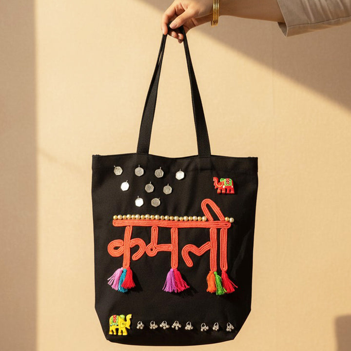 Hand-Embroidered Dori Work Kamli Tote Bag
