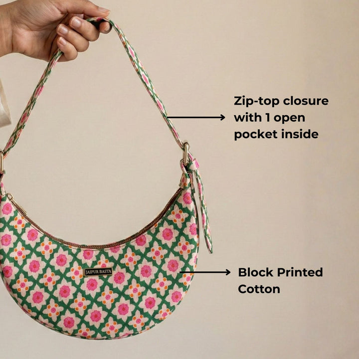 Bageechi Hand Block Printed Mini Moon Bag