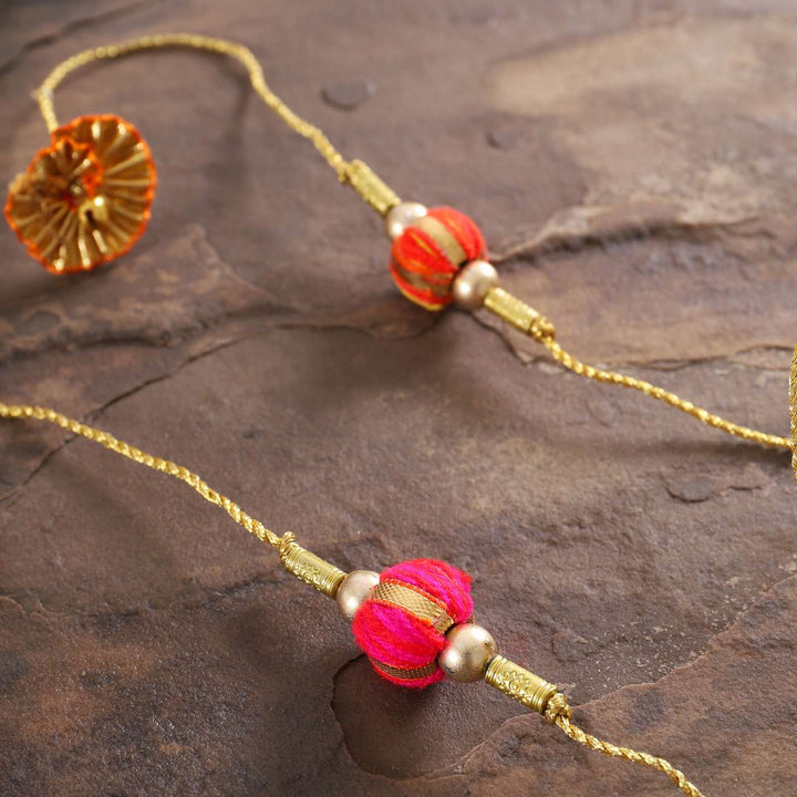 Handmade Beaded Jhilmil Gota Rakhi With Roli Chawal | Set of 2