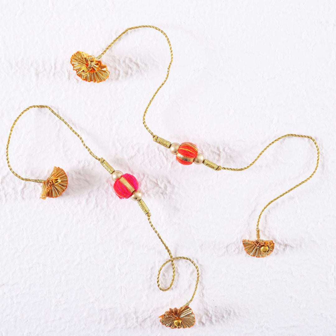 Handmade Beaded Jhilmil Gota Rakhi With Roli Chawal | Set of 2