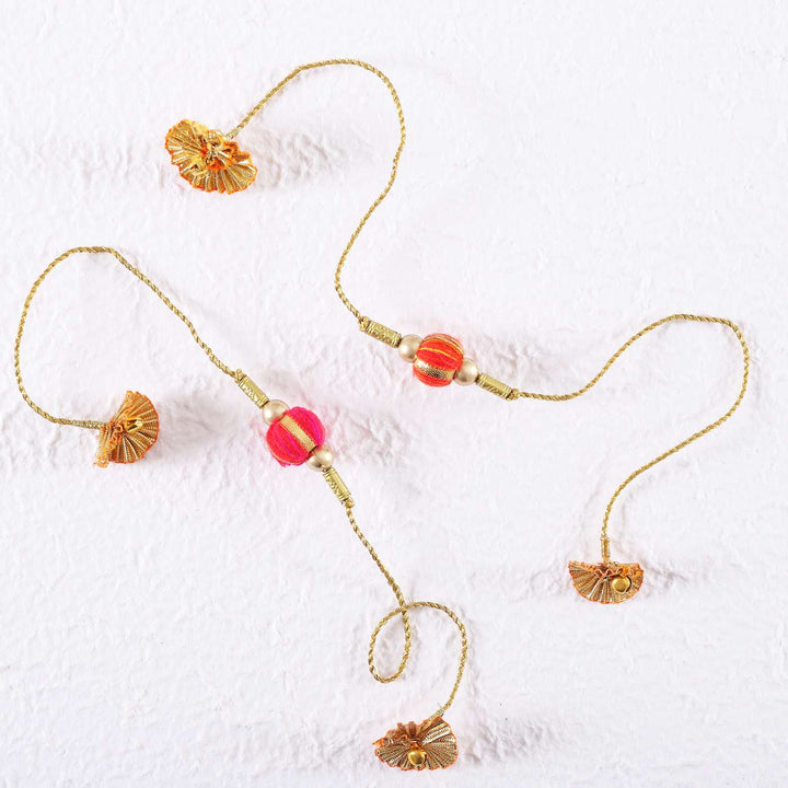 Handmade Beaded Jhilmil Gota Rakhi With Roli Chawal | Set of 2