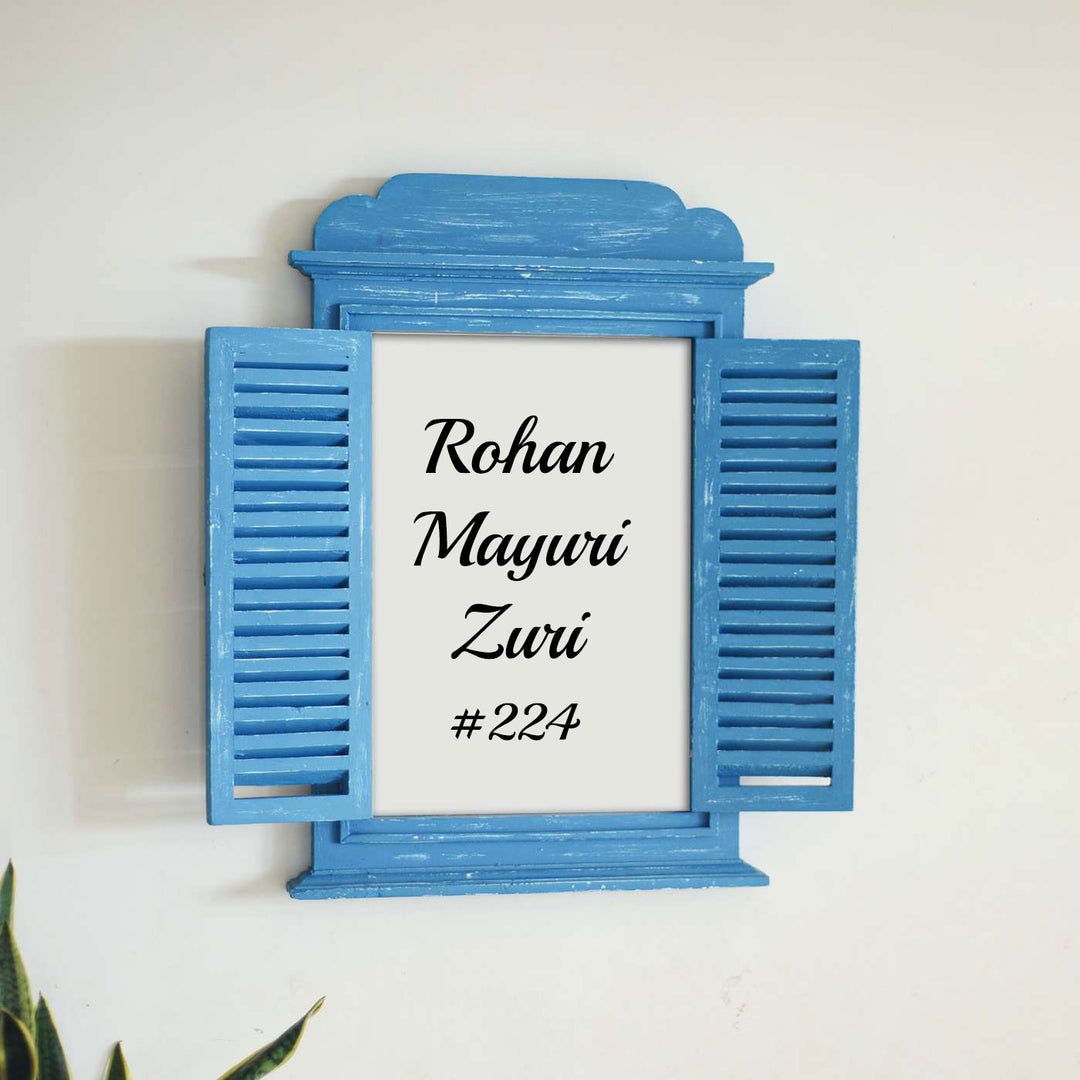 Jharokha Window Personalised Distress Finish Pine Wood Nameplate