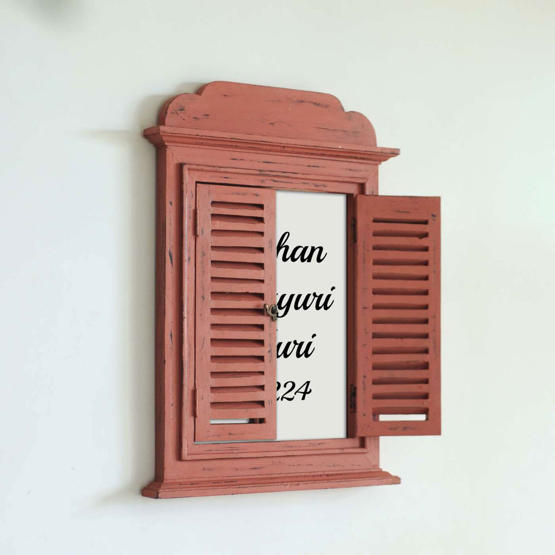 Jharokha Window Personalised Distress Finish Pine Wood Nameplate