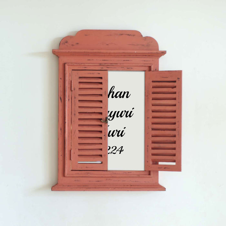 Jharokha Window Personalised Distress Finish Pine Wood Nameplate