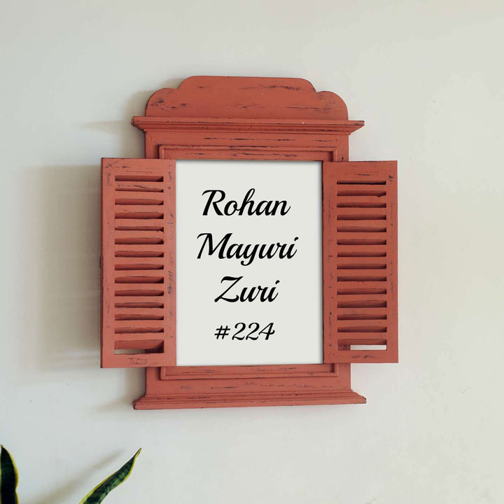 Jharokha Window Personalised Distress Finish Pine Wood Nameplate