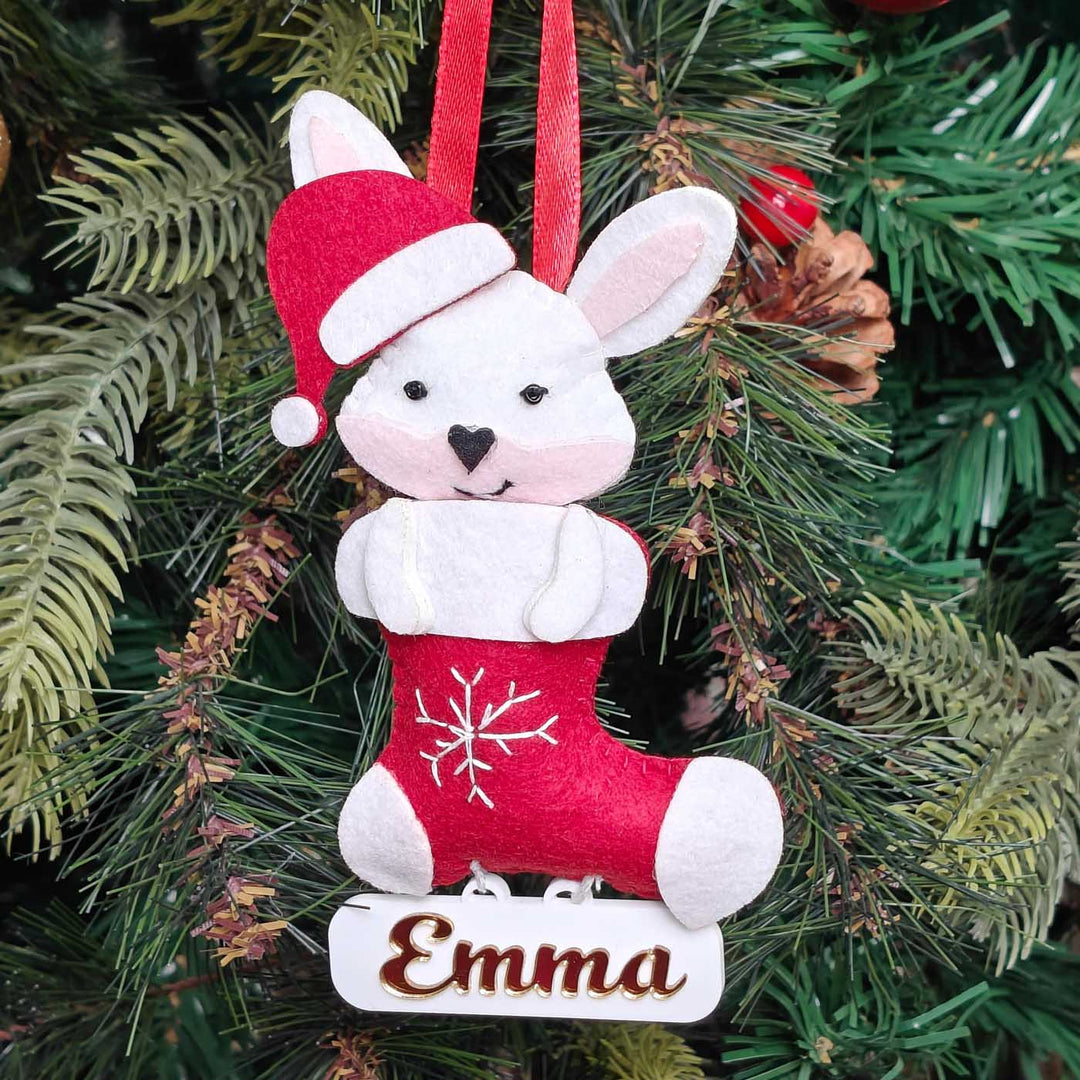 Personalized Handmade Jolly Bunny Stocking Felt Ornament