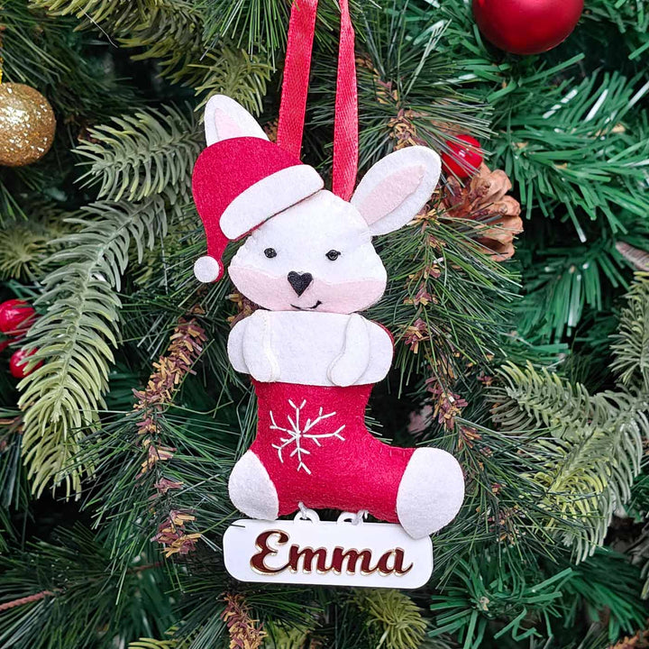 Personalized Handmade Jolly Bunny Stocking Felt Ornament