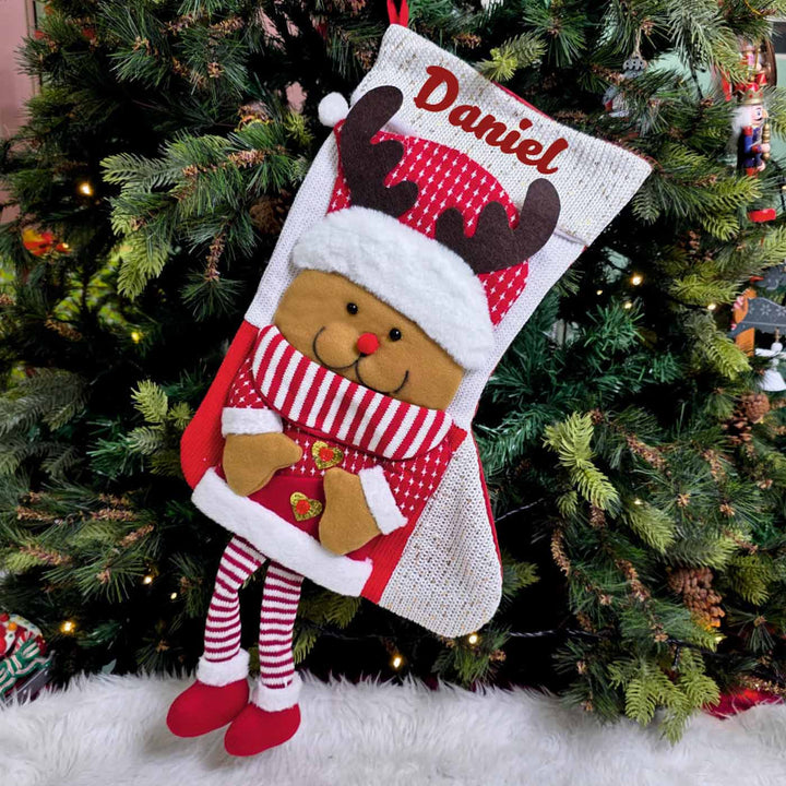 Personalized Handmade Jolly Danglers Reindeer Stocking